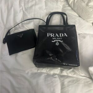 Prada Black Glossy Leather Tote Bag